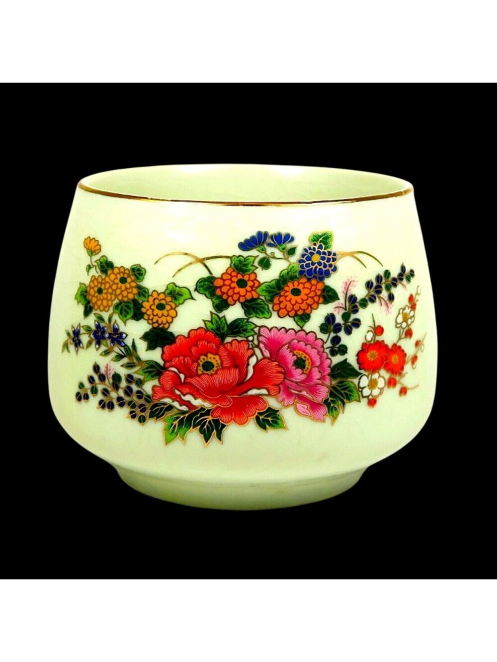 Vintage Enesco Japan Porcelain Bowl – Gold Trim, Floral Motif, 1940s–50s